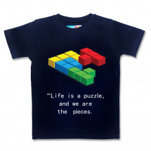 Men Round Neck Blue T-Shirt- Puzzle